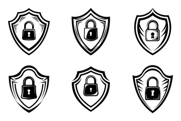 Wall Mural - A set of security outline icon set on white background