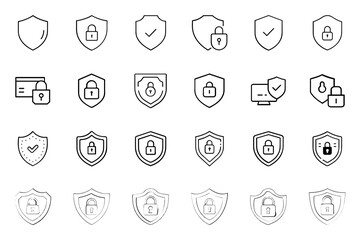 Wall Mural - A set of security outline icon set on white background