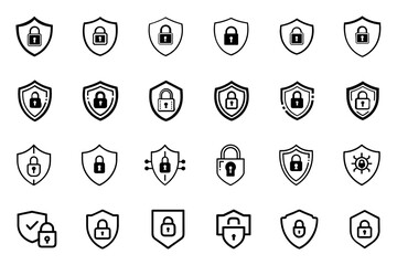 Wall Mural - A set of security outline icon set on white background