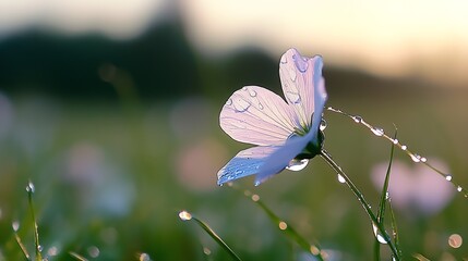 Poster - Glistening dew on pink flower captures early morning tranquility : Generative AI