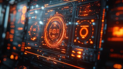 Poster - Futuristic HUD Interface Orange Digital Display