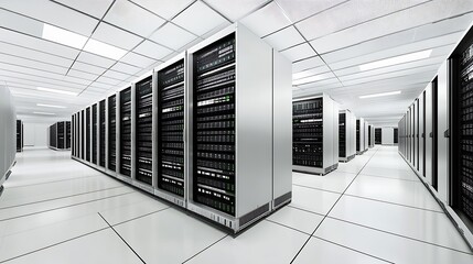 Poster - Modern Data Center With Rows Of Advanced Servers In A Clean Bright Environment : Generative AI