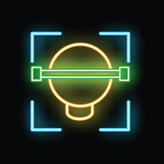 Poster - Glowing neon line head recognition system icon isolated on black background. Face identification icon. Outline colorful concept. Vector illustration