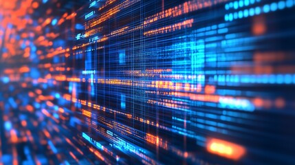 Poster - Innovative Cyber Data Network in Abstract Blue and Orange Hues : Generative AI