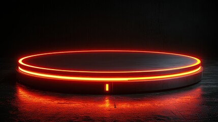 Poster - A futuristic circular platform illuminated by a glowing red light in a dark setting.