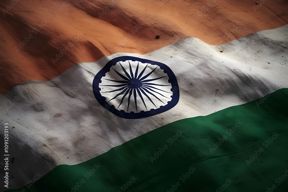 Waving Indian Flag with Ashoka Chakra National Symbol Fabric Texture ...