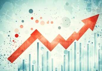 Poster - Abstract Background with Financial Growth Graph, Modern Design Featuring Red Arrow Trend, Progress Indicators, and Colorful Geometric Elements for Business Concepts