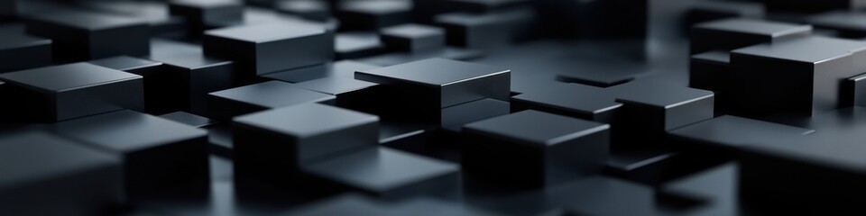 Poster - Abstract black geometric shapes creating a modern, minimalistic background with depth and dimensionality, suitable for technology, design, and artistic themes.