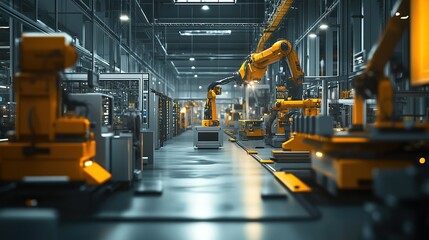 Poster - A modern industrial facility with robotic arms and automated machinery.
