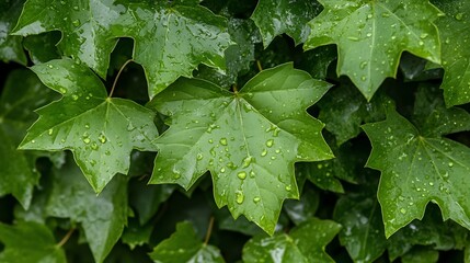 Lush green leaves with water droplets after rain. (1)