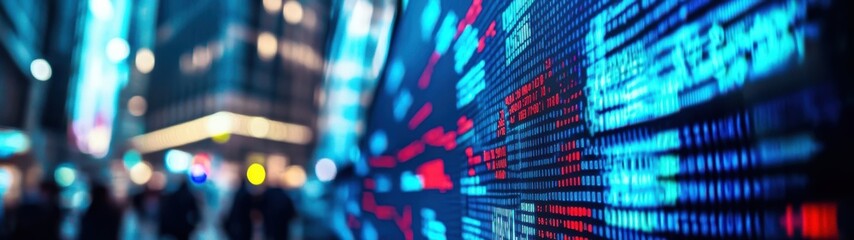 Poster - Abstract Digital Background with Colorful Data Visualization Displaying Codes and Numbers in an Urban Setting, Representing Technology, Innovation, and Information Flow