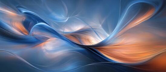 Poster - Abstract Fluid Waves of Blue and Orange Light Creating a Dreamy Background in a Soft and Ethereal Style for Creative Design Projects