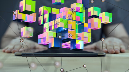 Fototapete - world Neural network 3D illustration. Big data and cybersecurity