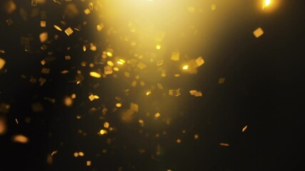 Wall Mural - Glittering golden confetti falling on dark background. Christmas and New Year concept