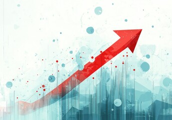Poster - Abstract Representation of Increasing Growth Trend with Bold Red Arrow and Turquoise Background Illustrating Success, Progress, and Development in Business or Finance