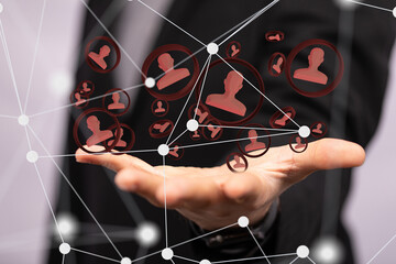 Poster - Businessman using data network with his fingers.