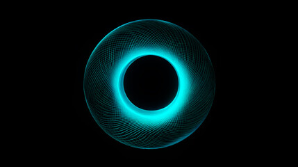 Wall Mural - glowing turquoise blue colored ring, circle, hoop, wheel on a black background.