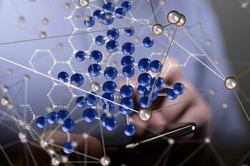 Poster - Neural network 3D illustration. Big data and cybersecurity