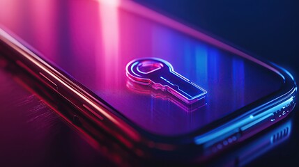Poster - A smartphone with a glowing key icon, symbolizing digital security and access.