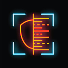 Poster - Neon icon of a face recognition system scanning a face with lines