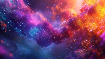 Poster - A vibrant, abstract digital landscape featuring glowing particles and structures.