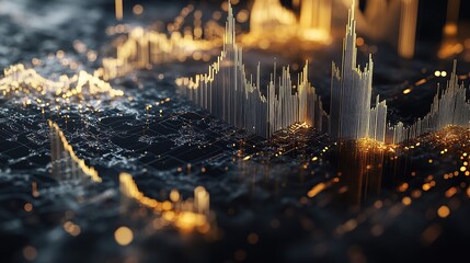 Poster - Abstract visualization of data with dynamic peaks and glowing elements.