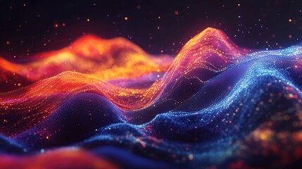 Poster - Abstract waves of light and color create a mesmerizing digital landscape.
