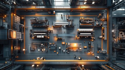 Poster - Aerial view of a modern industrial facility with machinery and assembly lines.