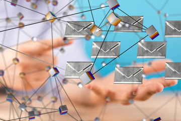 Poster -  email icon concept in hand background