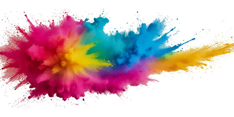 Multicolored rainbow explosion of cloud powder paint decoration isolated on transparent background. Vector abstract colorful rainbow paint festival background.