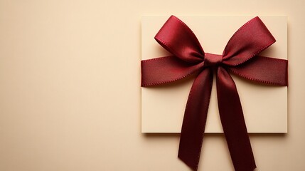 Wall Mural - Gift box with satin bow on beige background