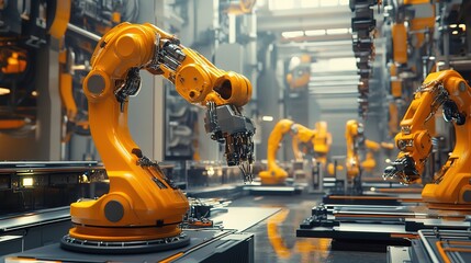 Poster - Autonomous machines working together seamlessly in a futuristic smart factory.