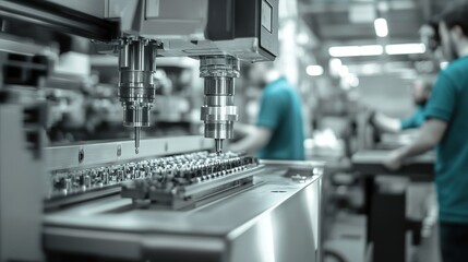 Poster - Engineers designing customized factory machinery tailored for specific manufacturing needs.