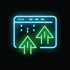 Poster - Glowing neon icon of data uploading to a computer screen, perfect for technology and digital content