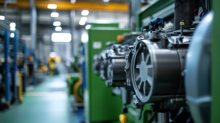 Poster - Green machinery operating in an eco-conscious factory with a focus on waste reduction.