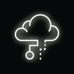 Poster - Bright white neon cloud computing icon on a black background, transferring data