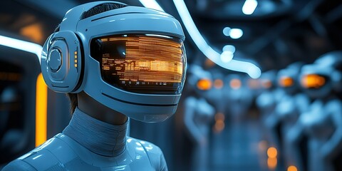 Poster - Futuristic humanoid in advanced technology environment showcasing robotics and innovation at a high-tech facility