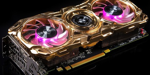 Poster - High-performance graphics card with vibrant cooling fans showcased on a dark background