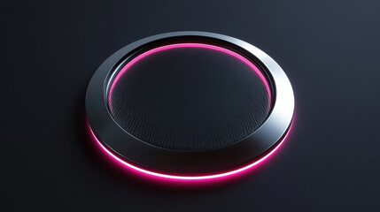 Wall Mural - abstract black circle shape with pink neon light tech digital background. corporate technical design
