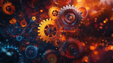 Poster - Glowing Gears in Motion: Abstract Tech Background