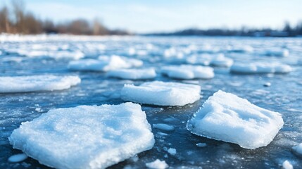 Wall Mural - ice floes create a stunning winter scene as they drift on the frozen river surface