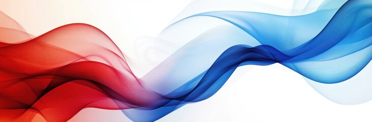 Poster - colorful flowing abstract waves of red and blue on a clean white background, representing energy, mo