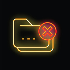 Poster - Glowing neon icon of folders being deleted representing loss of data, cyber security concept