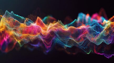 Poster - A vibrant display of colorful sound waves, representing the concept of audio waveforms on a black background