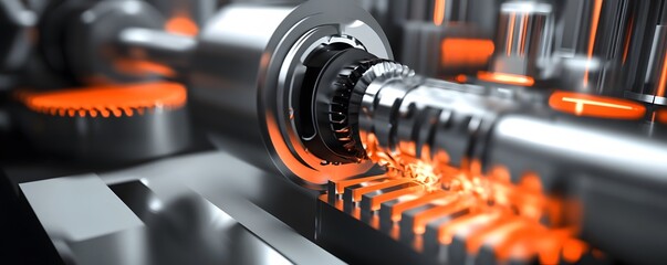 Poster - A close-up view of intricate machine parts with glowing orange highlights, showcasing the beauty of industrial design and engineering. Perfect for technology and innovation themes.