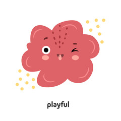 Poster - Playful abstract cute face . Vector groovy cartoon personage, isolated silly in form of cloud sticking out tongue. Cheerful sticker, teasing character with happy facial expression