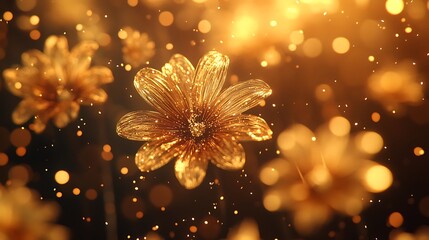 Wall Mural - Festive golden fireworks in full bloom glowing bokeh lights adding depth to the dark background