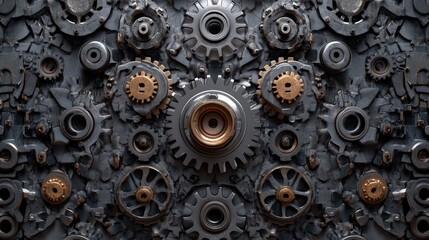 Poster - gears and sprockets laid out in a pattern, highlighting the precision engineering of auto parts.
