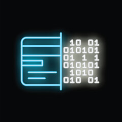 Poster - Credit card transforming into binary code in neon light, representing digital payments and online transactions