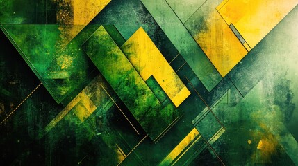 Wall Mural - vibrant abstract background showcasing overlapping geometric shapes and lines in rich green and yell